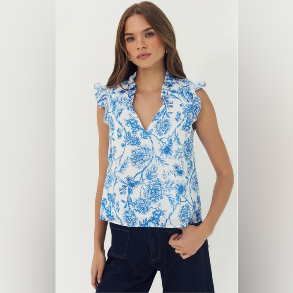 NWT Hutch Brenna Top in White/Blue Lawn Fabric Size 2
